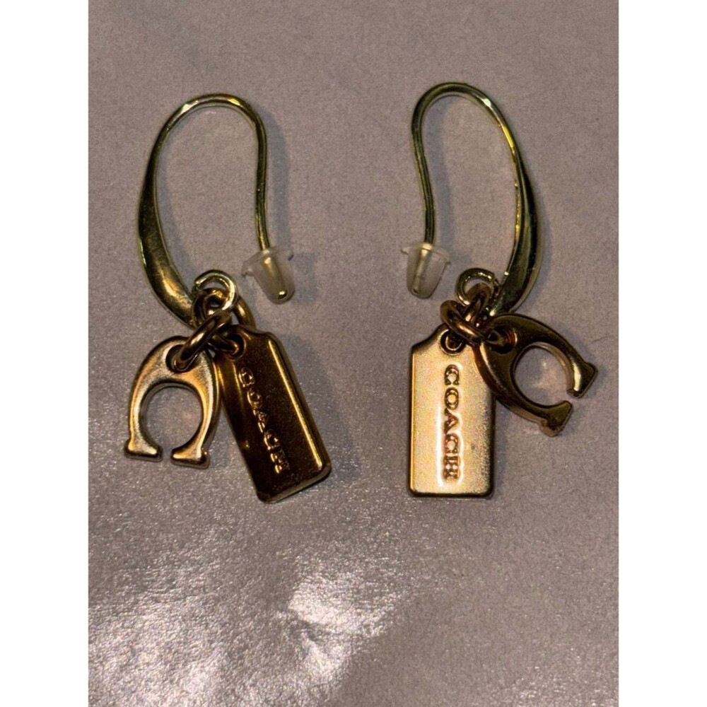 Coach Gold-Tone Signature C and Hangtag Charm Drop Earrings